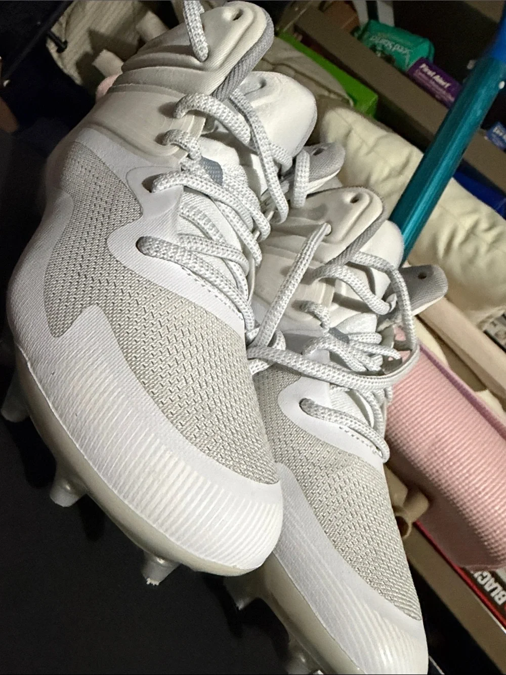 Under Armour White and Light Gray Football Cleats